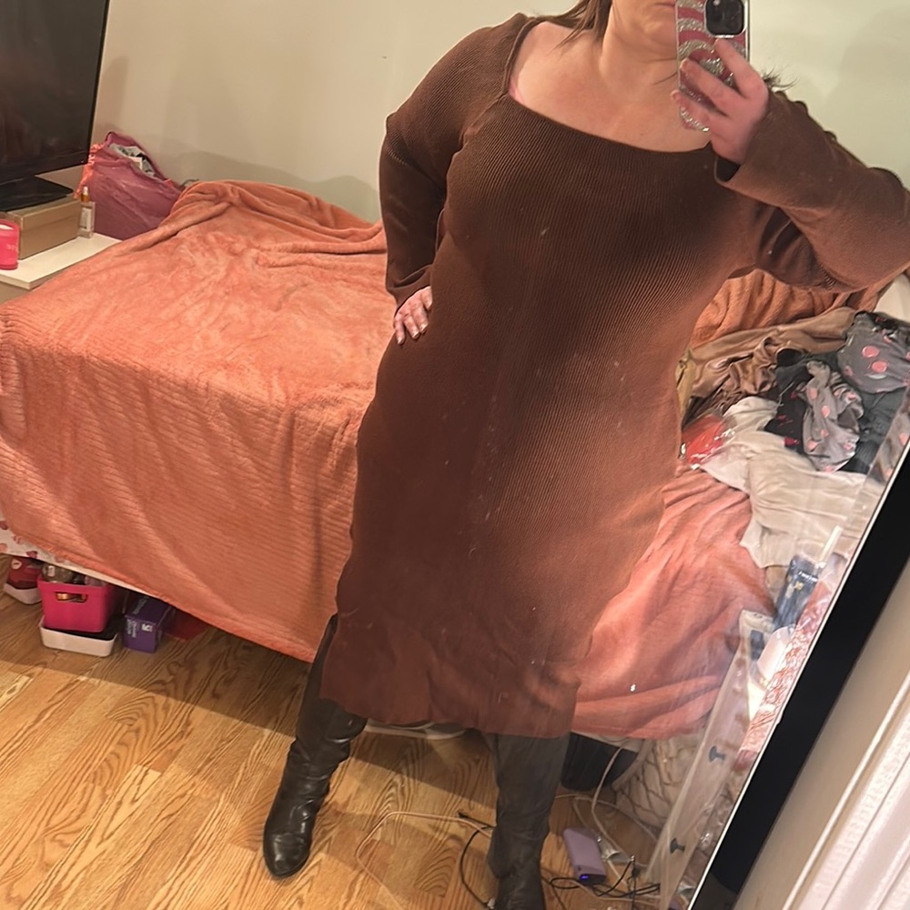 NWT Arula Brown Ribbed Knit Dress